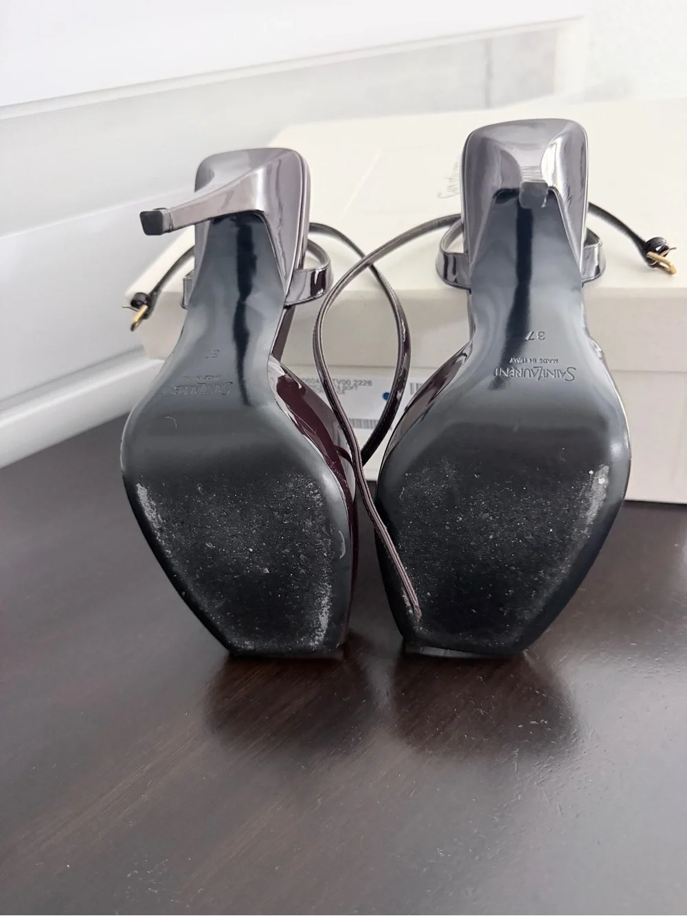 Saint Laurent Patent Plum Slingback Peep-Toe Heels - Picture 5 of 6